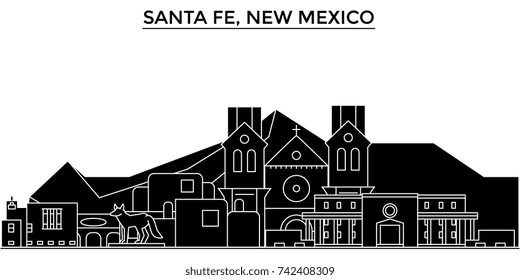 Usa, Santa Fe, New Mexico architecture vector city skyline, travel cityscape with landmarks, buildings, isolated sights on background