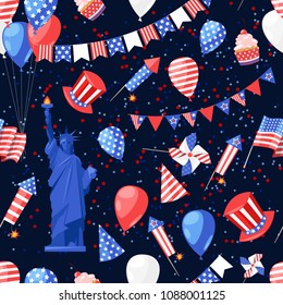 USA seamless navy pattern. Vector print background. American national symbols, celebration Independence Day.