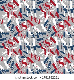 USA seamless pattern. National background. American texture. Patriotic ornament for America. United States America text pattern. Fabric texture, vector