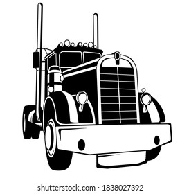 usa semi truck front view, black silhouette, vector illustration