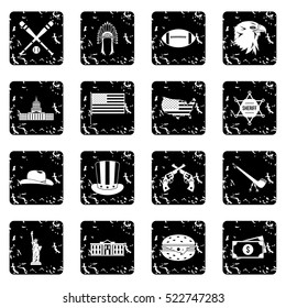 USA set icons in grunge style isolated on white background. Vector illustration