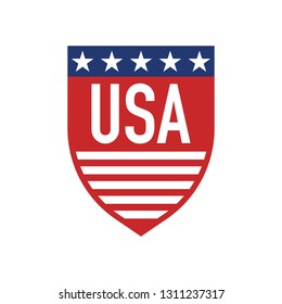 USA shield design in vector format. This American shield features stars stripes and text.
