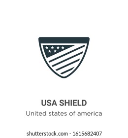 Usa shield glyph icon vector on white background. Flat vector usa shield icon symbol sign from modern united states of america collection for mobile concept and web apps design.