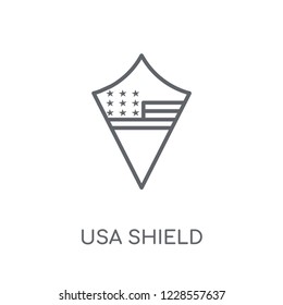 Usa shield linear icon. Modern outline Usa shield logo concept on white background from United States of America collection. Suitable for use on web apps, mobile apps and print media.