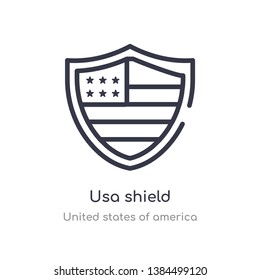 usa shield outline icon. isolated line vector illustration from united states of america collection. editable thin stroke usa shield icon on white background