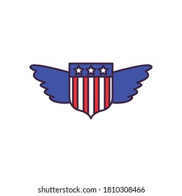 usa shield with wings line and fill style icon design, United states america independence nation us country and national theme Vector illustration