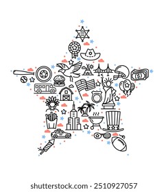 USA Sign Star Shape Design Template Thin Line Icon Banner for Promotion, Marketing and Advertising. Vector illustration