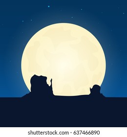 Usa silhouette of attraction. Travel banner with moon on the night background. Trip to country. Travelling illustration