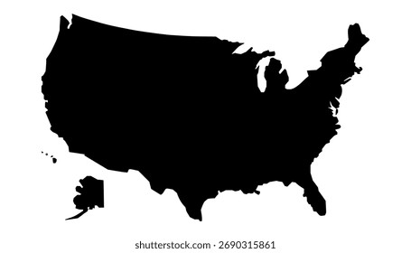 Mapa de la silueta de EE.UU. EE.UU. mapa Vector. Mapa de EE.UU. sobre fondo blanco