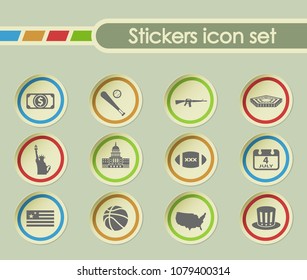 usa simple vector icons on round stickers