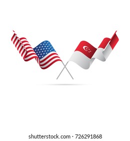 USA and Singapore flags. Vector illustration.