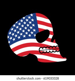 USA skull. Head of skeleton and flag of America. Fun emblem
