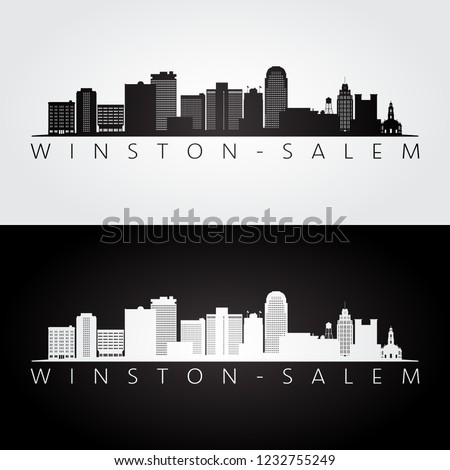 Winston–Salem, USA skyline and landmarks silhouette, black and white design, vector illustration.