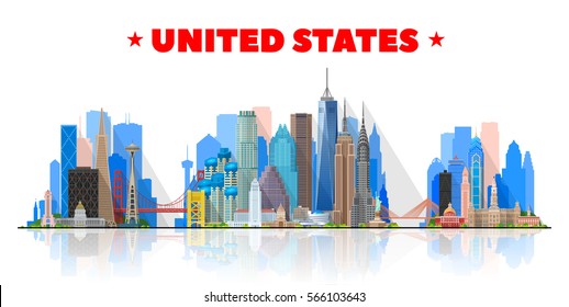 USA skyline. Vector illustration. ?ollage from united states city in panorama skyline.