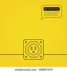USA socket icon. Electricity power adapter sign. Speech bubble of dotted line. Orange background. Vector
