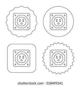 USA socket icon. Electricity power adapter sign. Flat circle, star and emblem buttons. Labels design. Vector