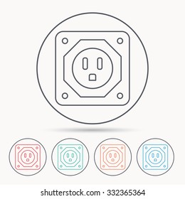 USA socket icon. Electricity power adapter sign. Linear circle icons.