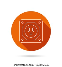 USA socket icon. Electricity power adapter sign. Round orange web button with shadow.