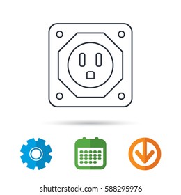 USA socket icon. Electricity power adapter sign. Calendar, cogwheel and download arrow signs. Colored flat web icons. Vector