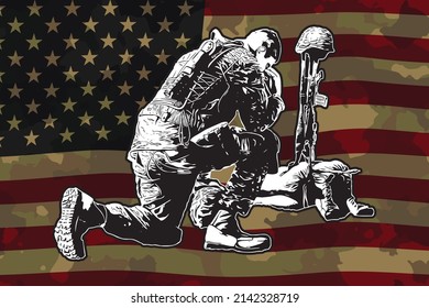 USA Soldier Black And White Vector
