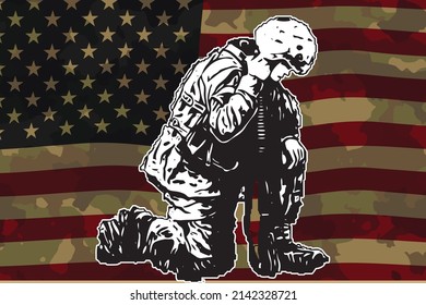 USA Soldier Black and white vector
