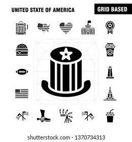 Usa Solid Glyph Icon Pack For Designers And Developers. Icons Of Celebration, Firework, Party, Day, Hat, Presidents, Usa, Ball, Vector