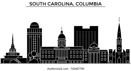 Usa, South California, Columbia architecture vector city skyline, travel cityscape with landmarks, buildings, isolated sights on background