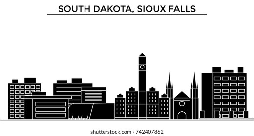 Usa, South Dakota, Sioux Falls architecture vector city skyline, travel cityscape with landmarks, buildings, isolated sights on background