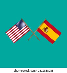 USA and Spain crossed flags.Language learning or travel concept.