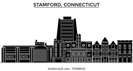 Usa, Stamford, Connecticut architecture vector city skyline, travel cityscape with landmarks, buildings, isolated sights on background