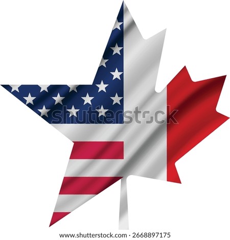 USA Star and Canada Maple Leaf Vector Flag Design. Friendship cooperation, solidarity
