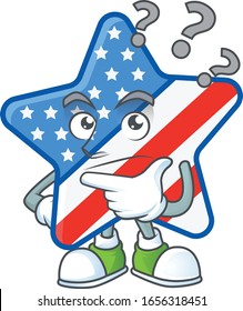 USA star cartoon mascot style in a confuse gesture