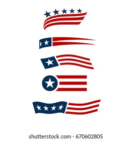USA Star Flag Logo Stripes Design Elements Vector Icons