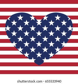 USA star pattern, background with heart in vector format.