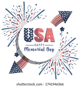 Usa with stars and fireworks design, Memorial day holiday and patriotic theme Vector illustration