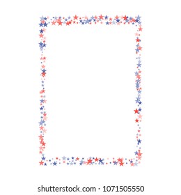 Usa Stars Frame Holiday Decoration. Presidents Day Banner Background. Backdrop Vector Illustration, Blue And Red 4th Of July Sparkles Border Isolated On White. Patriotic American Star Confetti.