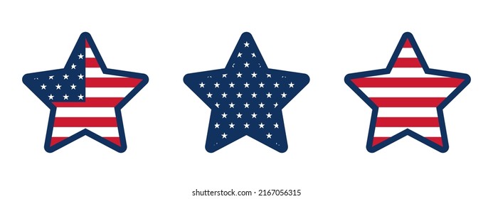 USA stars. Stars with patterns of the American flag. For USA Independence Day. Vector illustration
