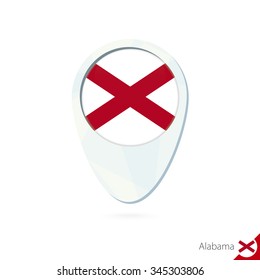 USA State Alabama flag location map pin icon on white background. Vector Illustration.