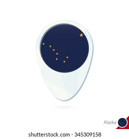 USA State Alaska flag location map pin icon on white background. Vector Illustration.