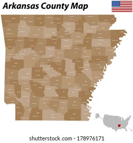 USA - The state of Arkansas with all counties and main cities.