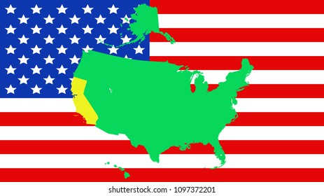 USA state Of California map on a flag background