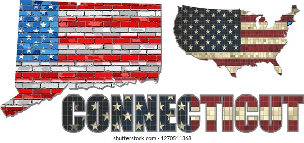 USA state of Connecticut on a brick wall - Illustration