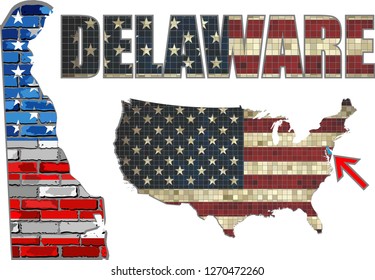 USA state of Delaware on a brick wall - Illustration