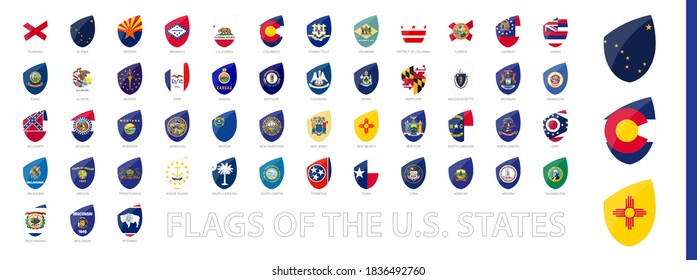 USA State Flags in Rugby Style. Big Rugby icon set with preview flag of Alaska, Colorado, New Mexico. 