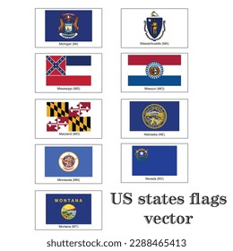 USA State Flags SVG Bundle Set, United States of America US States Flag svg, American Banner Vector Graphic Icon Clipart, eps ai 