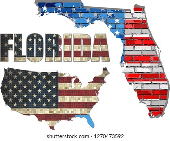USA state of Florida on a brick wall - Illustration