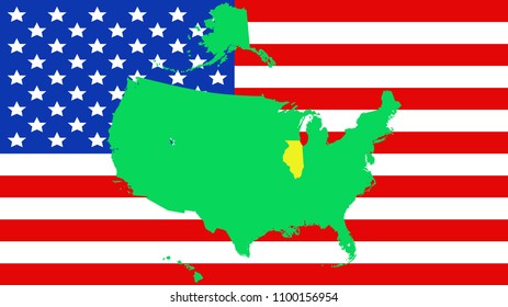 USA state Of Illinois map on a flag background