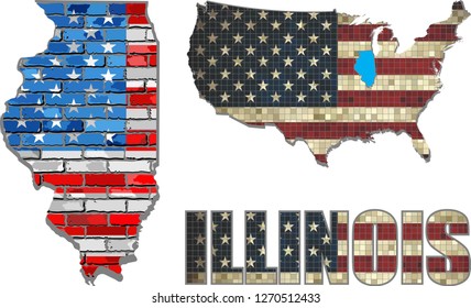 USA state of Illinois on a brick wall - Illustration