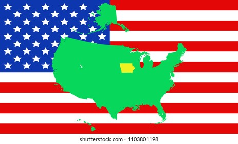 USA state Of Iowa map on a flag background
