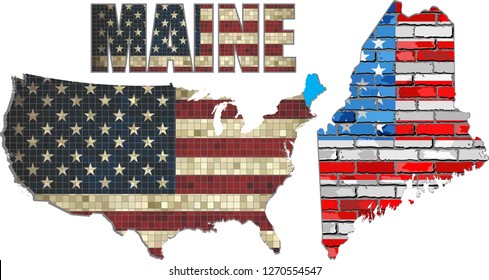 USA state of Maine on a brick wall - Illustration